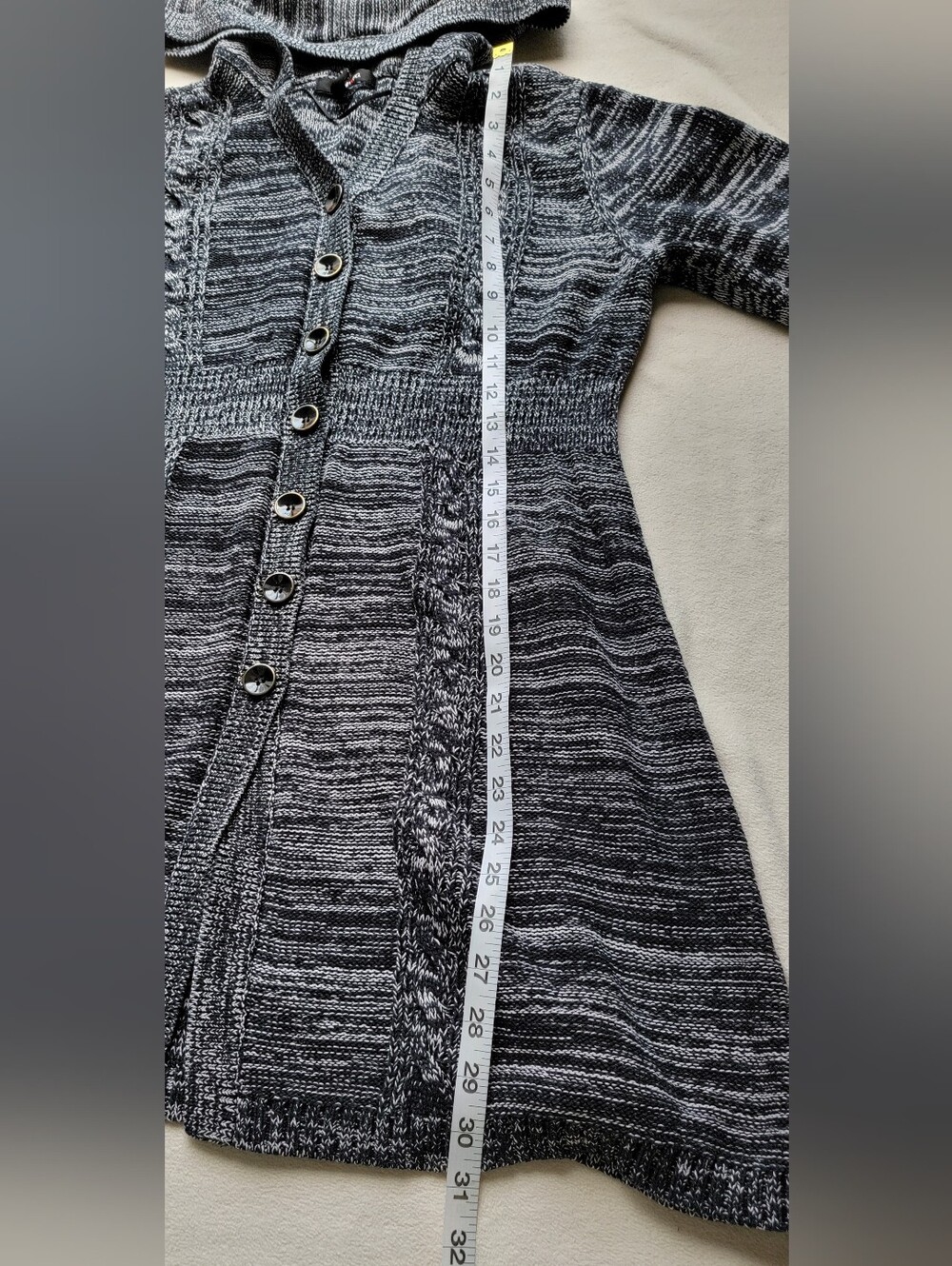 Women’s Hooded Long Cardigan Sweater - Black & Gray - Picture 4 of 6